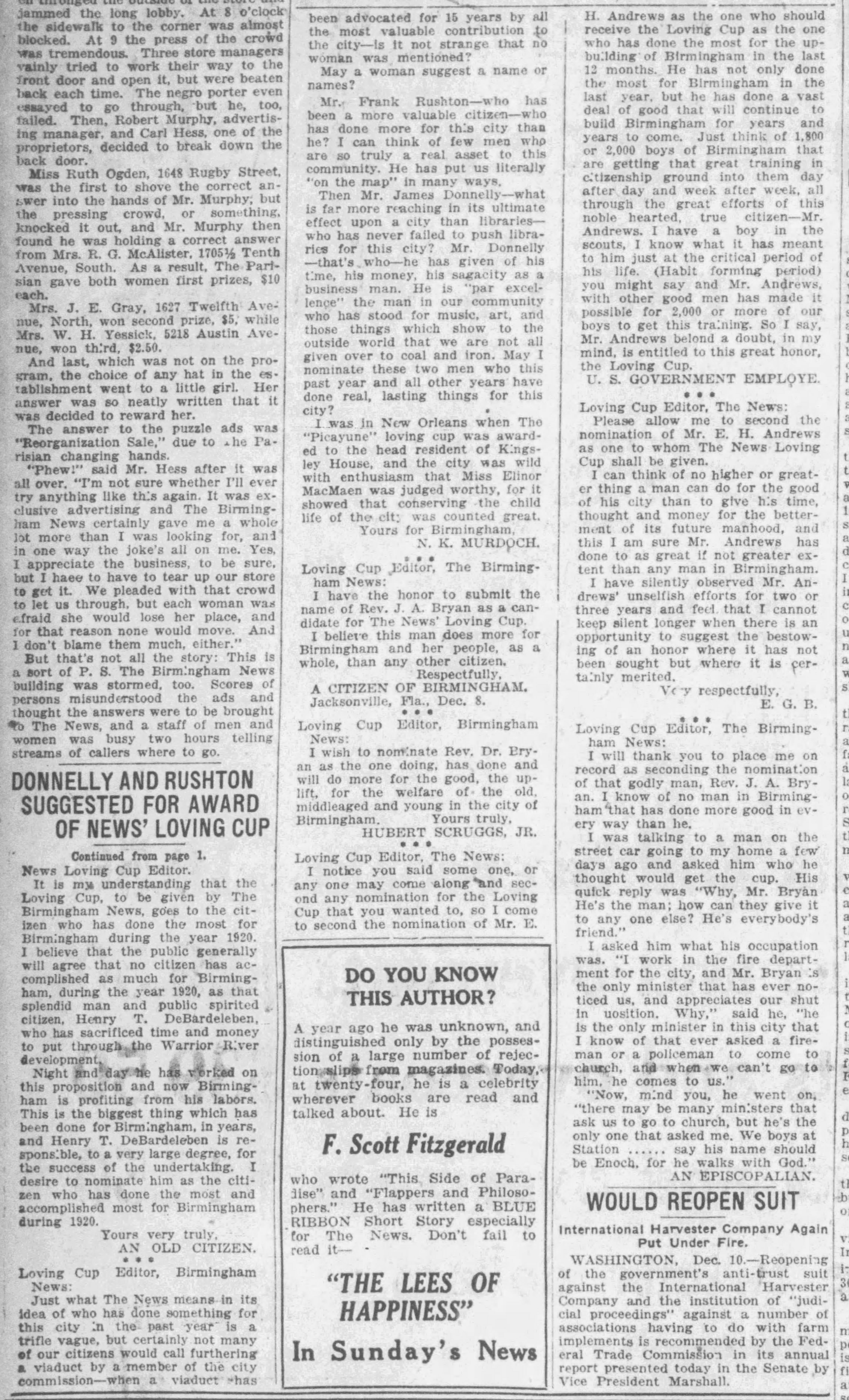 Loving Cup Nomination Letters